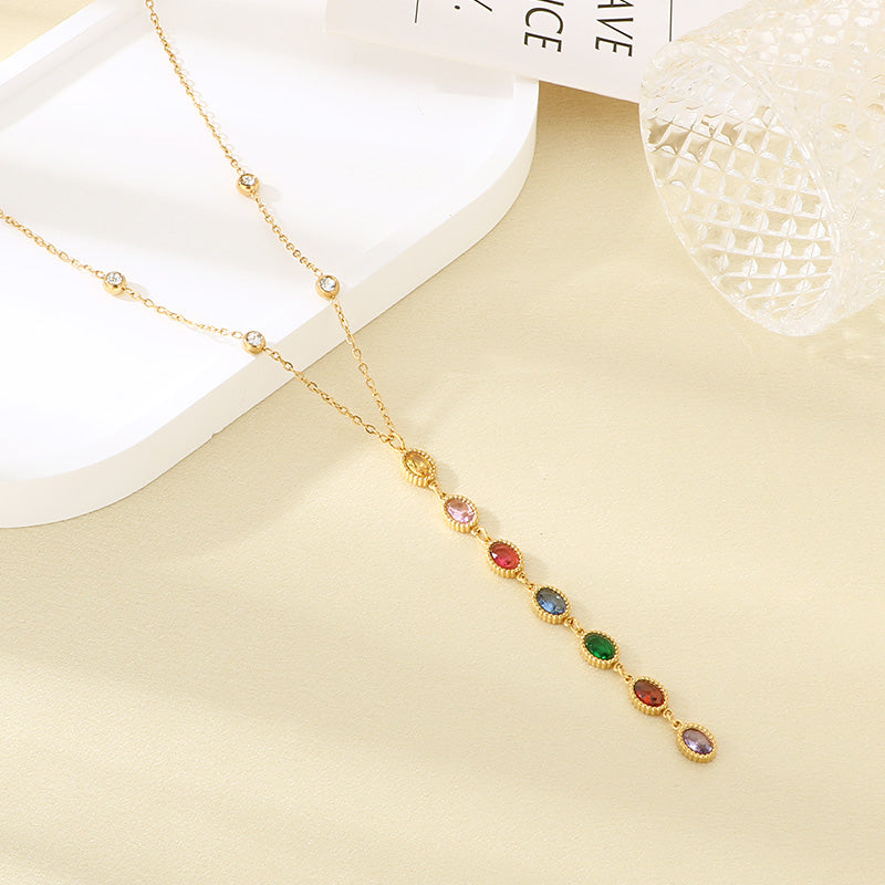 Geometric Electroplated Necklace For Women In 304 Stainless Steel With 18K Real Gold PVD Coating And Glass Inlay