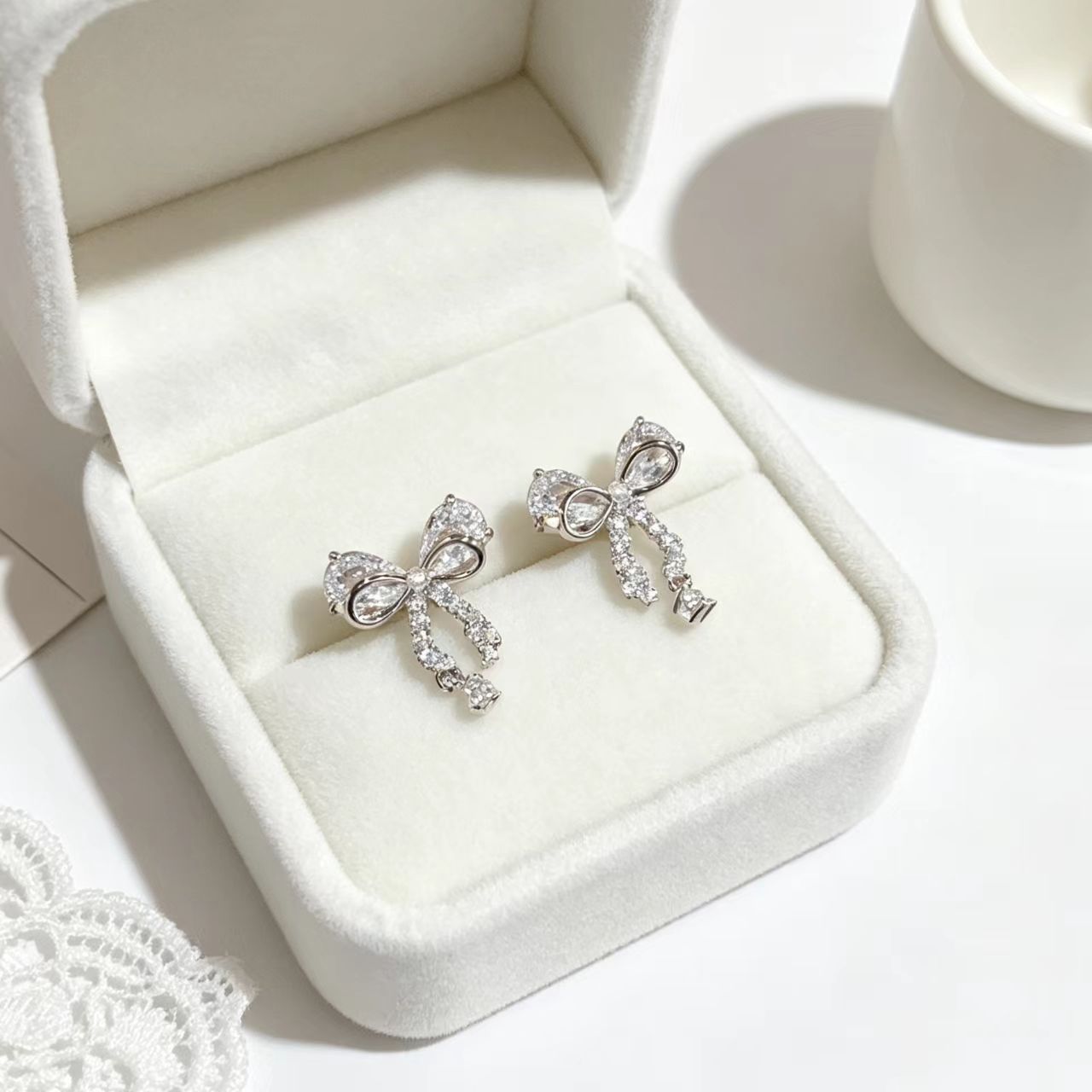 New Style Bow Tie Stud Earrings For Women With Copper, Real Gold Plated Finish, Zircon Inlay, 925 Sterling Silver Posts