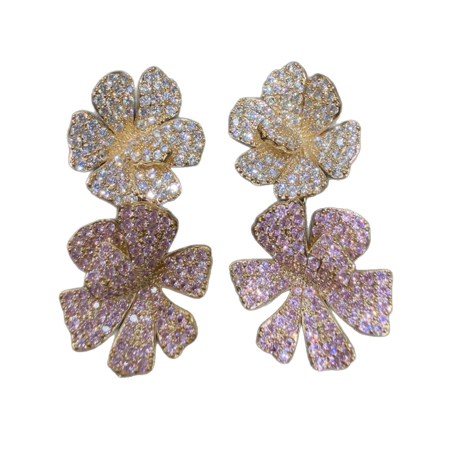 Gold Flowers Earrings For Women With Electroplated Finish And 925 Sterling Silver Ear Pins
