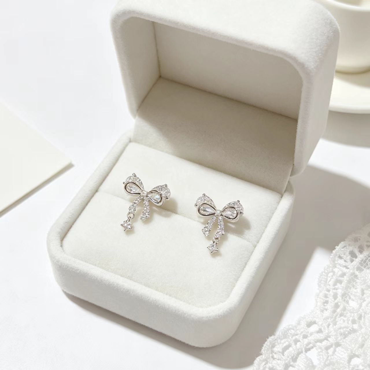 New Style Bow Tie Stud Earrings For Women With Copper, Real Gold Plated Finish, Zircon Inlay, 925 Sterling Silver Posts