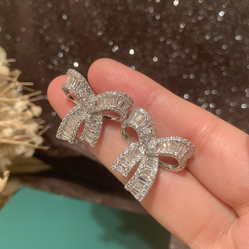 Sweet Style Gold Bow Tie Earrings For Women In Copper With Rhinestones Inlay
