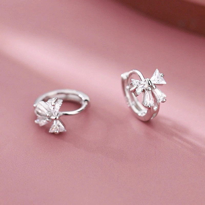 Bow Tie Earrings For Women With Copper Ear Pins And Electroplated Gold Plating Featuring Rhinestone Inlay