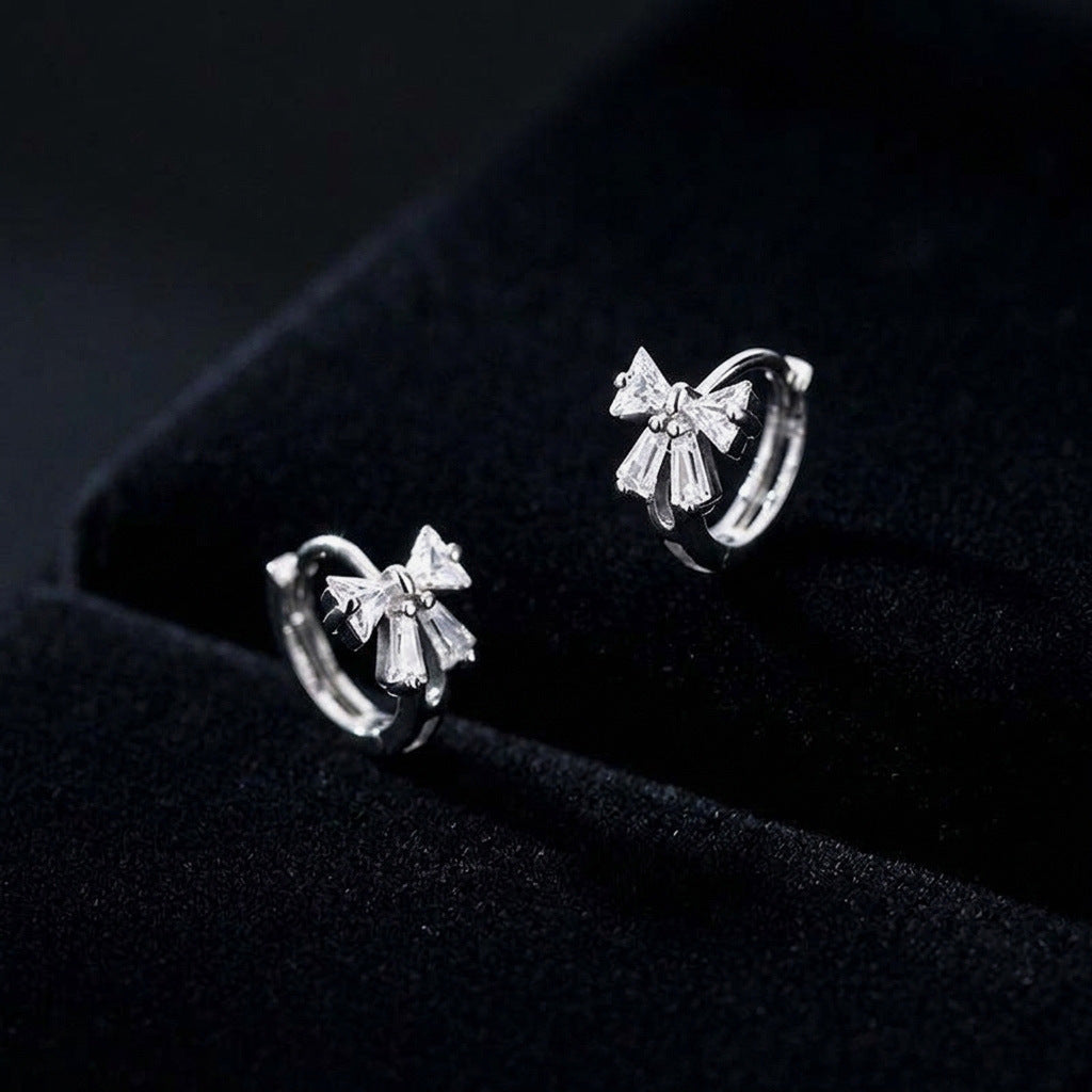 Bow Tie Earrings For Women With Copper Ear Pins And Electroplated Gold Plating Featuring Rhinestone Inlay