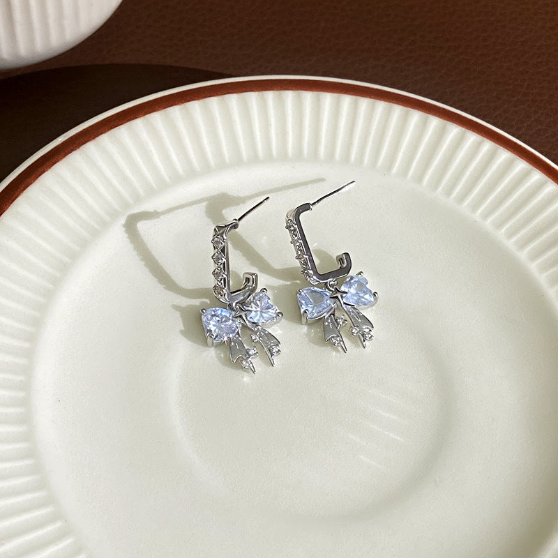 Bow Tie Earrings For Women With Copper Ear Pins Featuring Real Gold Plated Electroplated Finish And Zircon Inlay