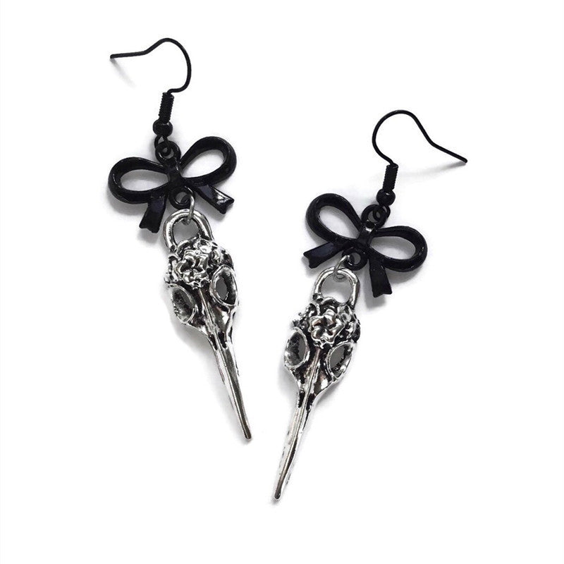 Crow Earrings For Unisex Featuring Silver Alloy With Titanium Alloy Ear Pins In Gothic Style