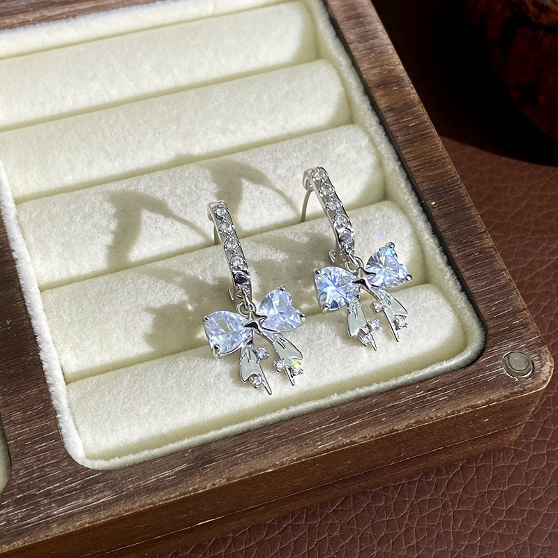 Bow Tie Earrings For Women With Copper Ear Pins Featuring Real Gold Plated Electroplated Finish And Zircon Inlay