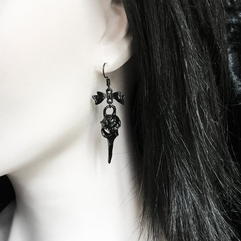 Crow Earrings For Unisex Featuring Silver Alloy With Titanium Alloy Ear Pins In Gothic Style