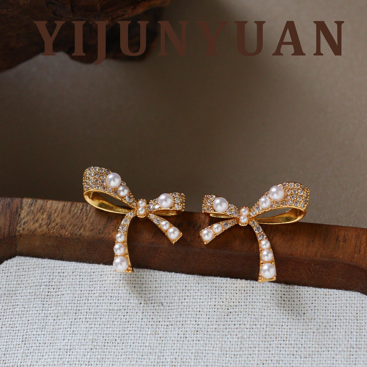 Gold Bow Tie Earrings For Women Featuring Copper With 925 Sterling Silver Ear Pins And Artificial Pearl Inlay