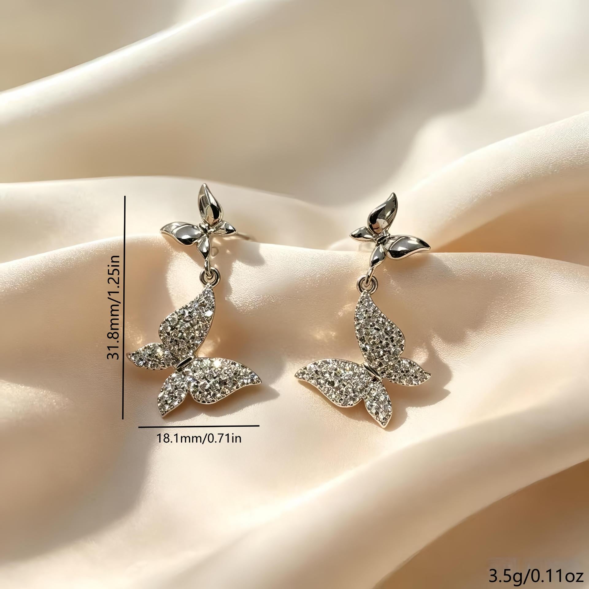 Gold Butterfly Drop Earrings For Women Featuring Copper Ear Pins And Zircon Inlay