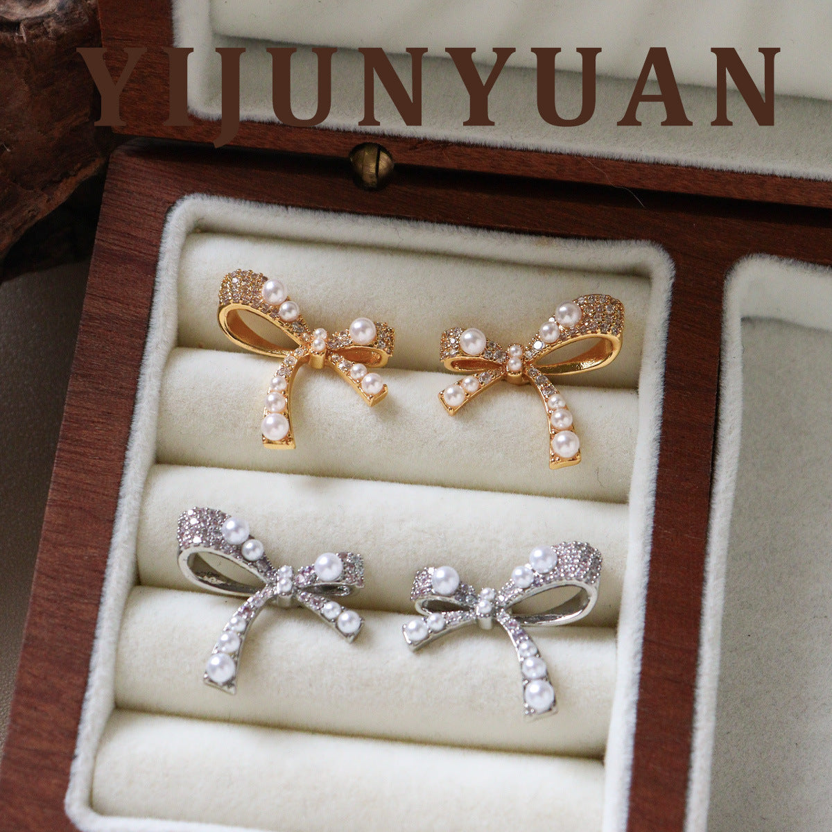 Gold Bow Tie Earrings For Women Featuring Copper With 925 Sterling Silver Ear Pins And Artificial Pearl Inlay