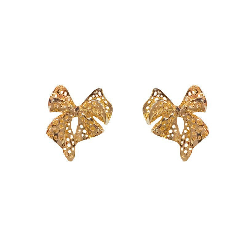 Real Gold Plated Copper Bow Tie Earrings For Women In Retro Style
