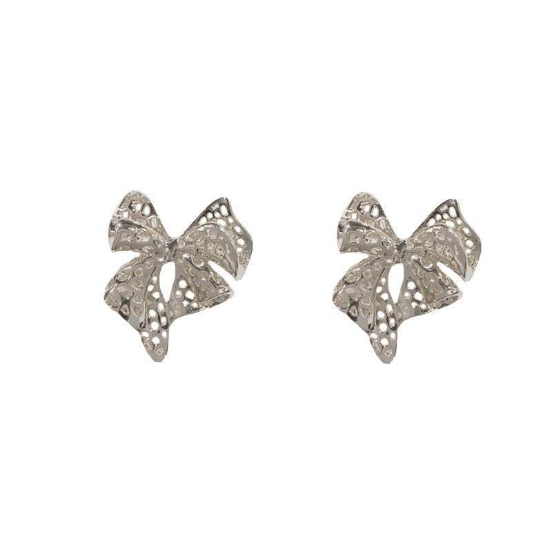 Real Gold Plated Copper Bow Tie Earrings For Women In Retro Style