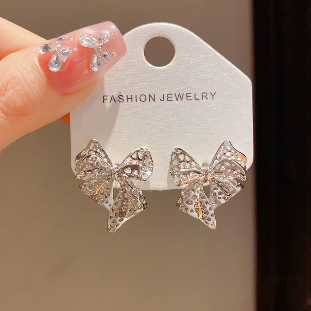 Real Gold Plated Copper Bow Tie Earrings For Women In Retro Style