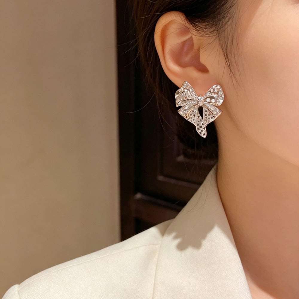 Real Gold Plated Copper Bow Tie Earrings For Women In Retro Style
