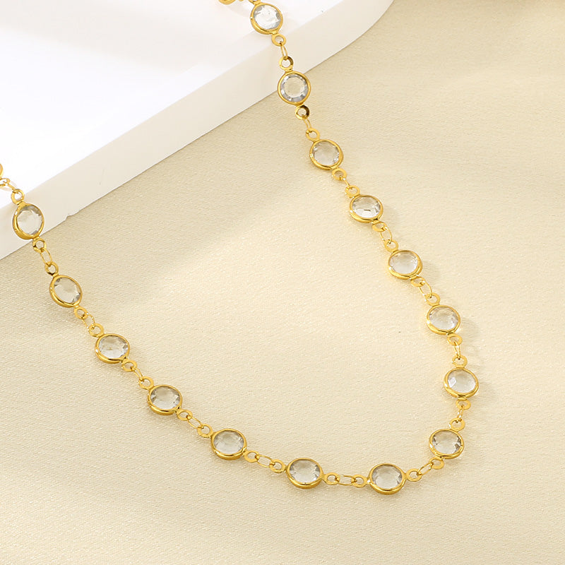 Geometric Electroplated Necklace For Women In 304 Stainless Steel With 18K Real Gold PVD Coating And Glass Inlay