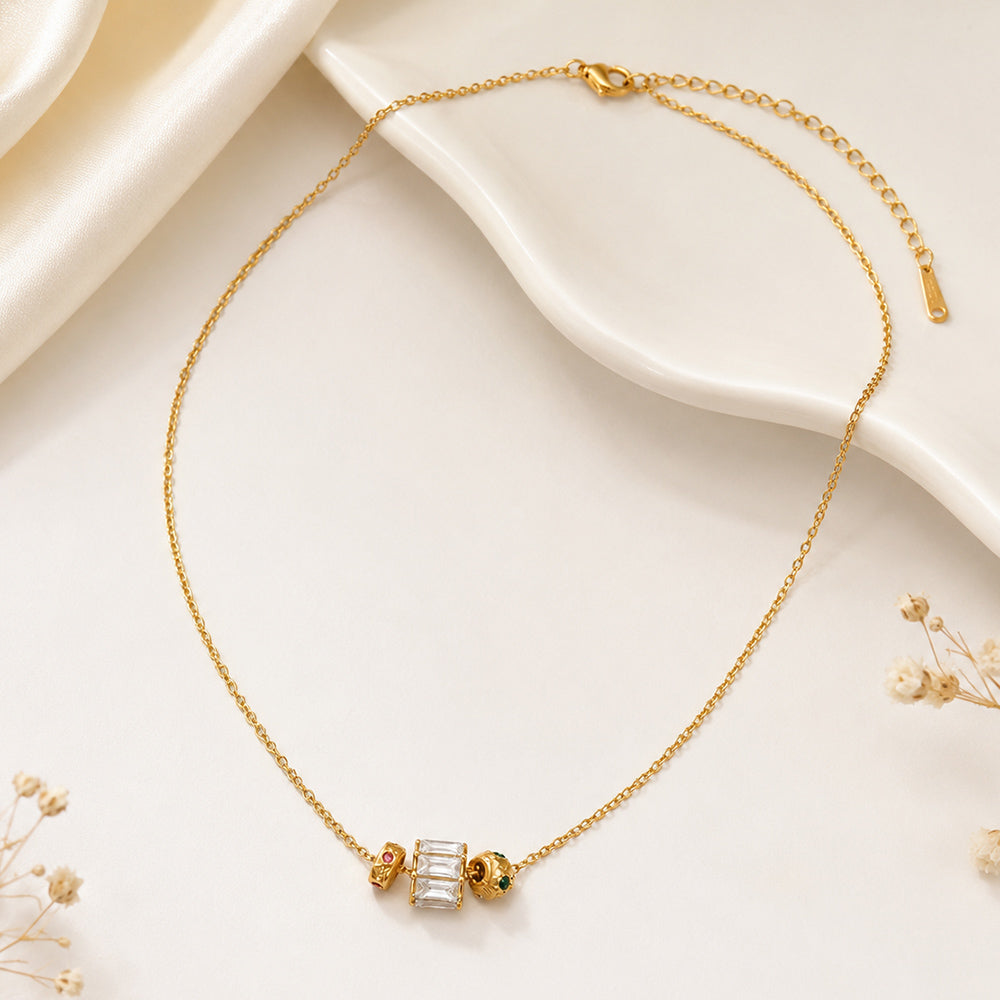 Geometric IG Style Necklace For Women In 304 Stainless Steel With 18K Gold Plated PVD, Zircon, Cable Chain
