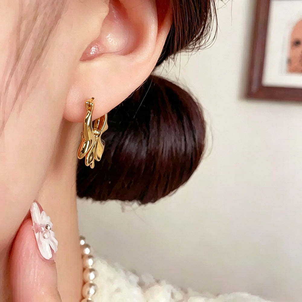 Gold Bow Tie Earrings For Women Featuring Electroplated Finish With Copper Alloy Copper Posts