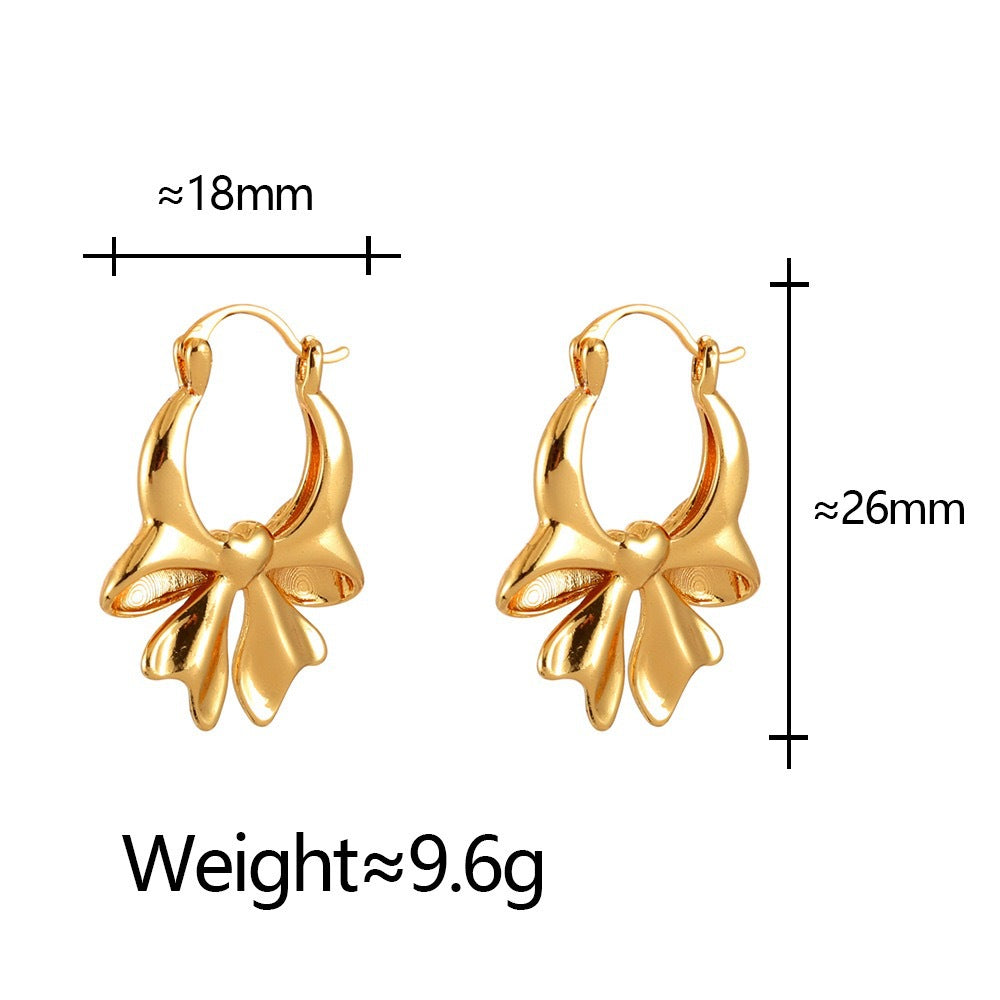 Gold Bow Tie Earrings For Women Featuring Electroplated Finish With Copper Alloy Copper Posts