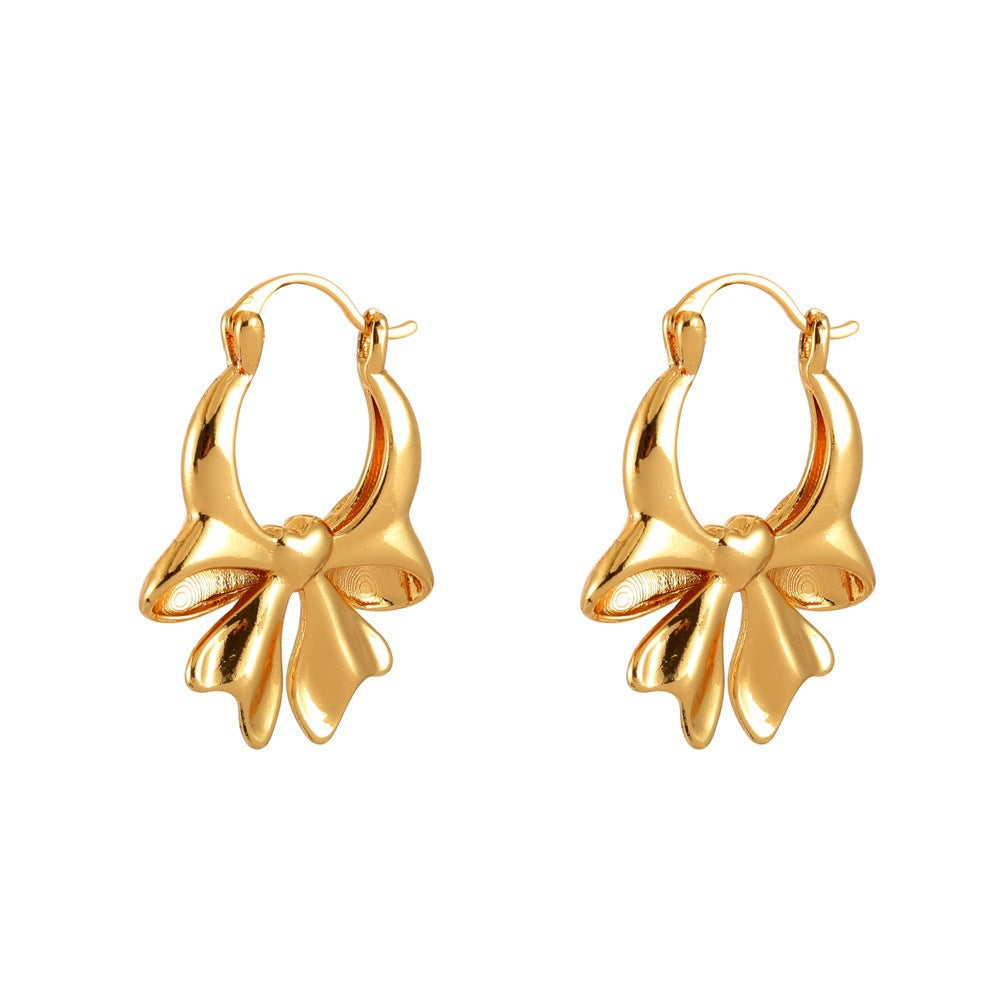 Gold Bow Tie Earrings For Women Featuring Electroplated Finish With Copper Alloy Copper Posts