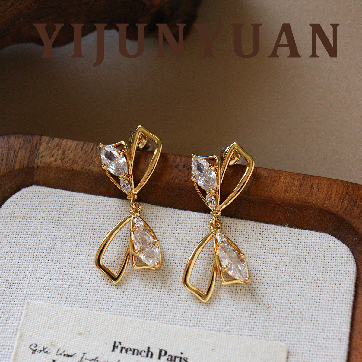 Gold Bow Tie Earrings For Women Featuring Copper Material And 925 Sterling Silver Ear Pins With Zircon Inlay
