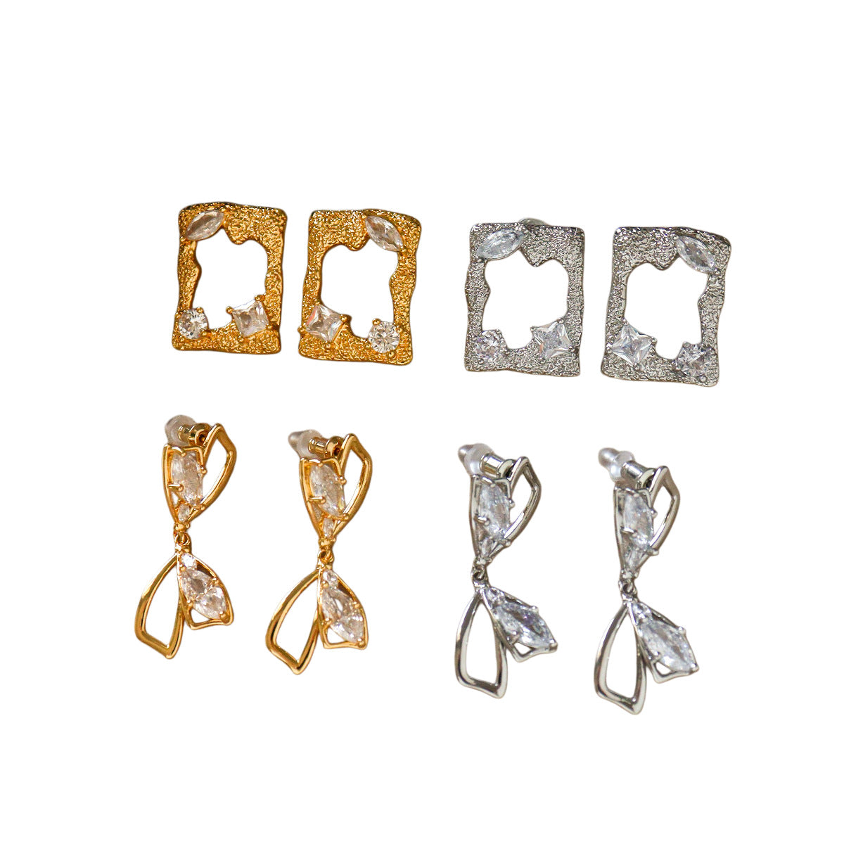 Gold Bow Tie Earrings For Women Featuring Copper Material And 925 Sterling Silver Ear Pins With Zircon Inlay