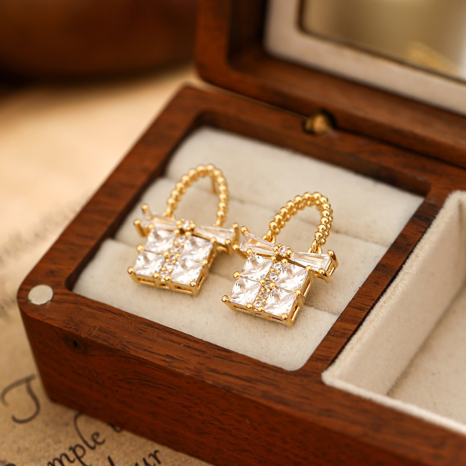 Gold Bow Tie Earrings For Women In Copper With Zircon Inlay