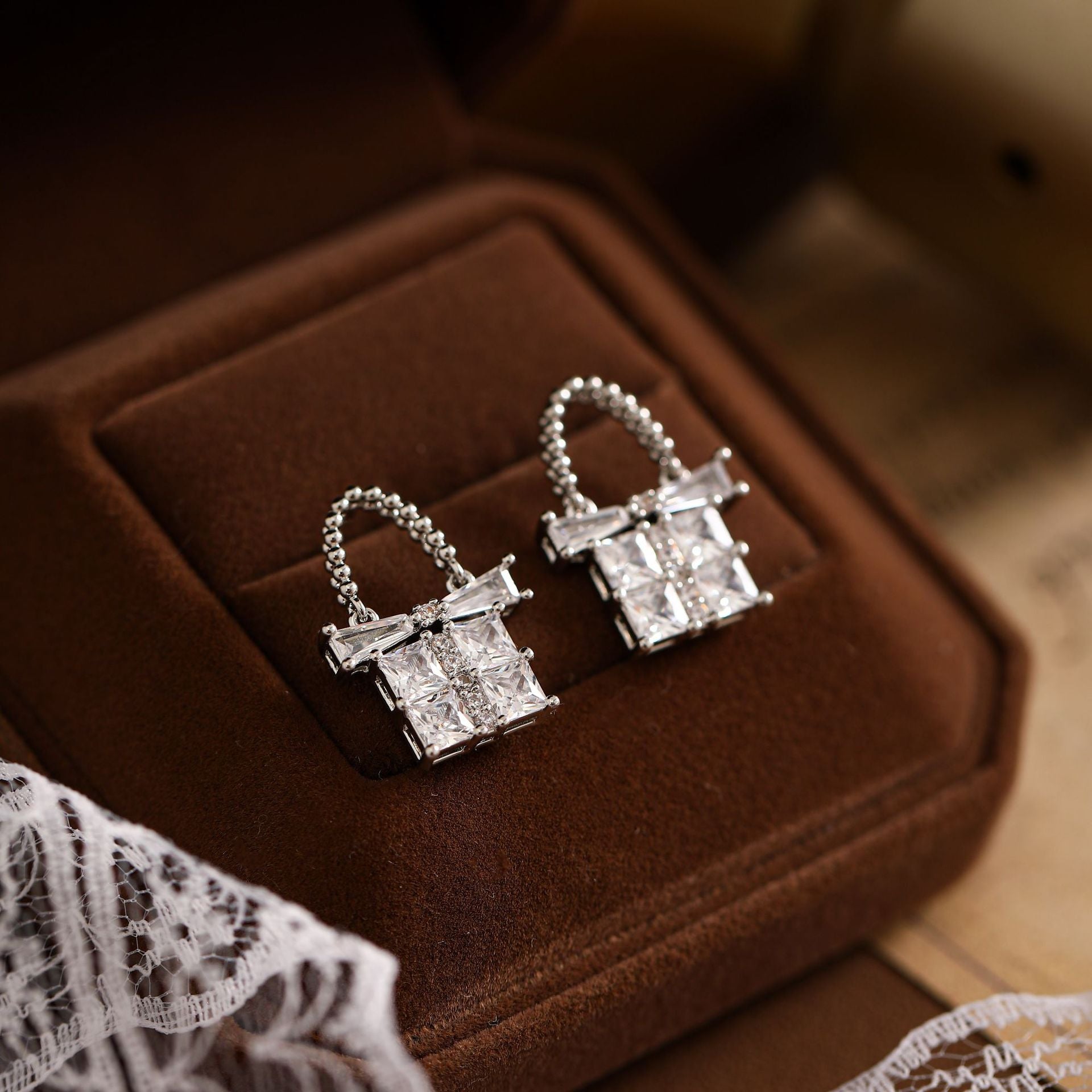 Gold Bow Tie Earrings For Women In Copper With Zircon Inlay