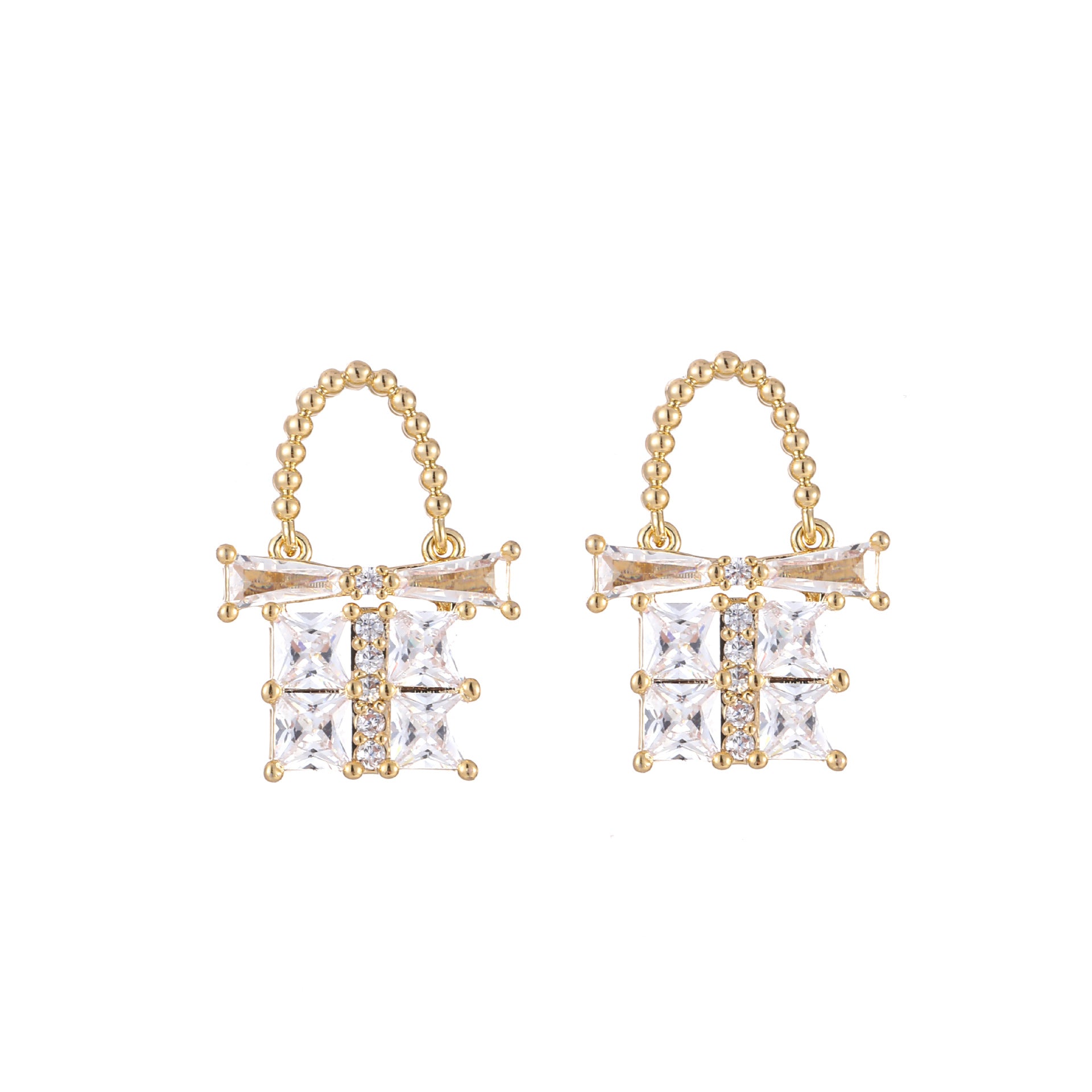 Gold Bow Tie Earrings For Women In Copper With Zircon Inlay
