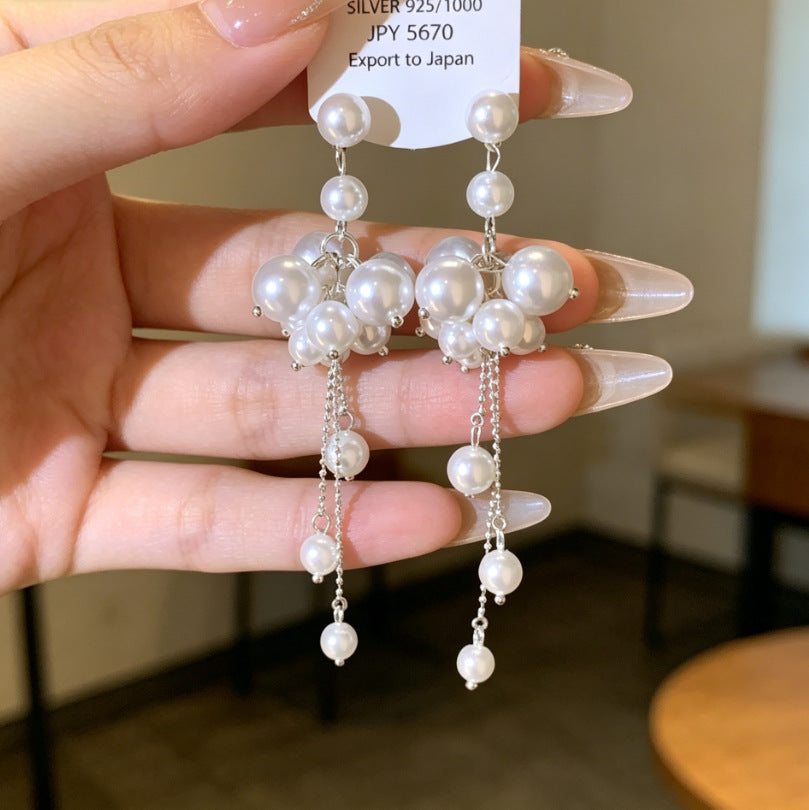 Heart Shape Tassel Earrings For Women With Copper Studs, Electroplated Alloy And Artificial Pearl Inlay