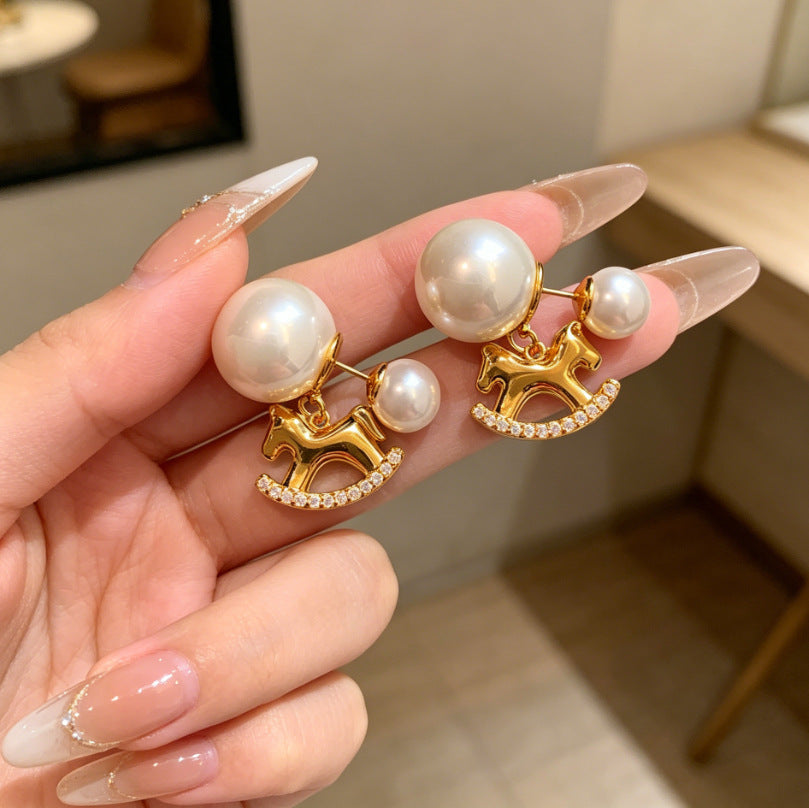 Heart Shape Tassel Earrings For Women With Copper Studs, Electroplated Alloy And Artificial Pearl Inlay