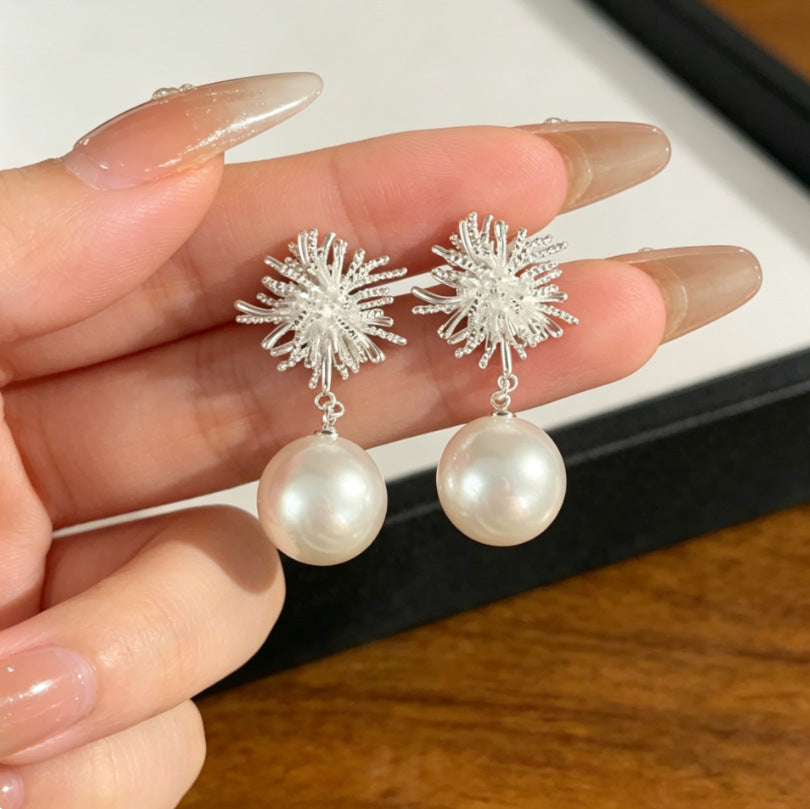 Heart Shape Tassel Earrings For Women With Copper Studs, Electroplated Alloy And Artificial Pearl Inlay
