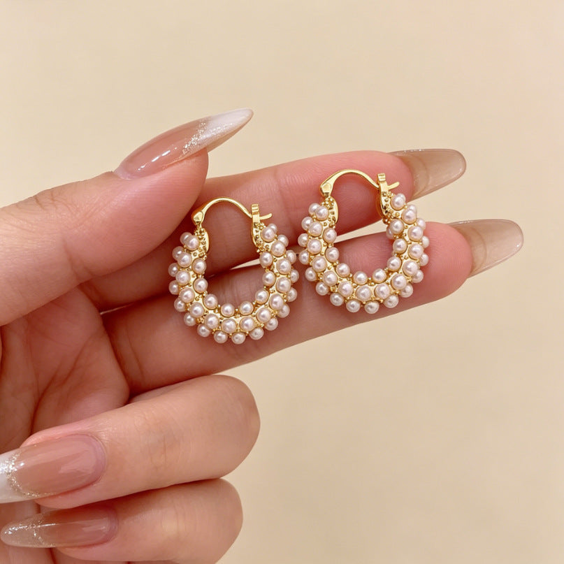 Heart Shape Tassel Earrings For Women With Copper Studs, Electroplated Alloy And Artificial Pearl Inlay