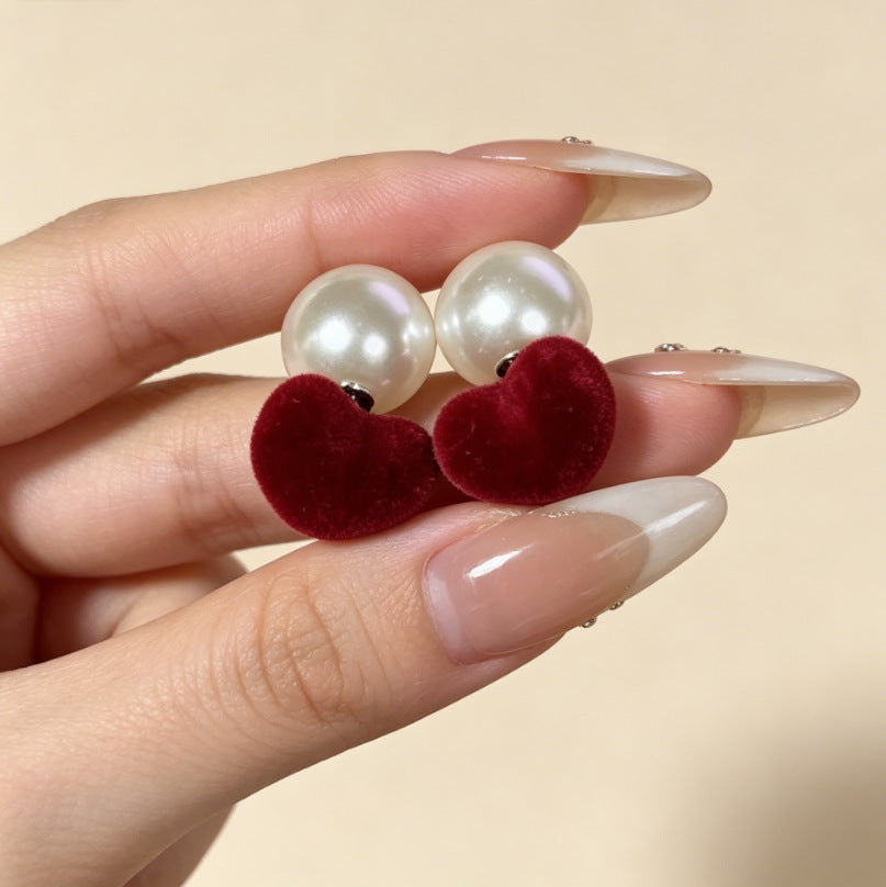 Heart Shape Tassel Earrings For Women With Copper Studs, Electroplated Alloy And Artificial Pearl Inlay