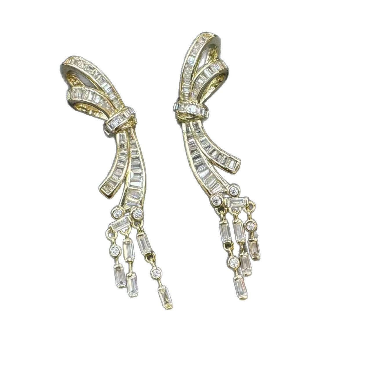 Bow Tie Earrings For Women Featuring Dyed Black Copper With Zircon Inlay And 925 Sterling Silver Ear Pins