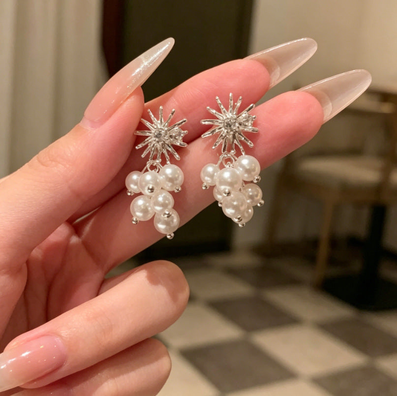 Heart Shape Tassel Earrings For Women With Copper Studs, Electroplated Alloy And Artificial Pearl Inlay
