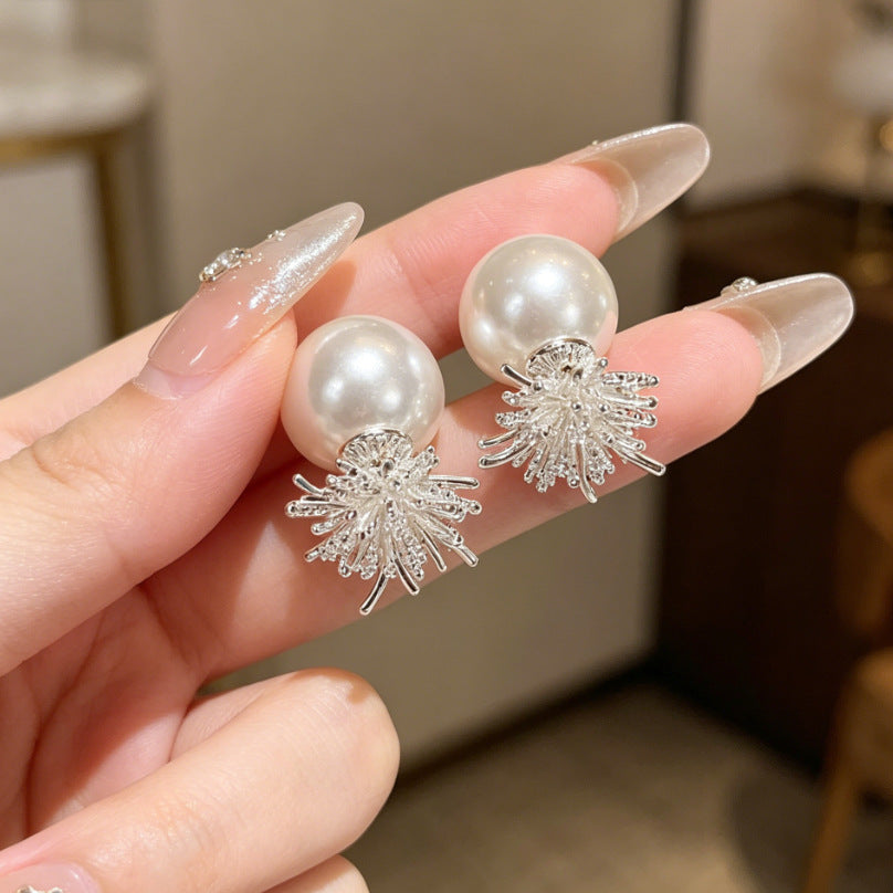 Heart Shape Tassel Earrings For Women With Copper Studs, Electroplated Alloy And Artificial Pearl Inlay