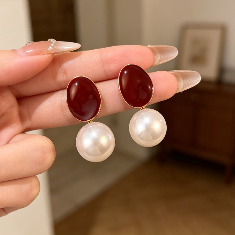 Heart Shape Tassel Earrings For Women With Copper Studs, Electroplated Alloy And Artificial Pearl Inlay