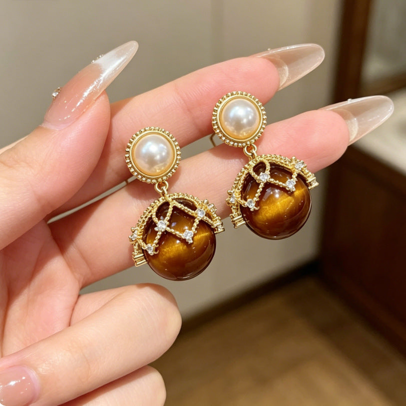 Heart Shape Tassel Earrings For Women With Copper Studs, Electroplated Alloy And Artificial Pearl Inlay