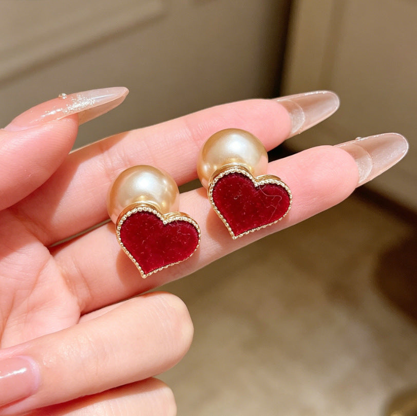 Heart Shape Tassel Earrings For Women With Copper Studs, Electroplated Alloy And Artificial Pearl Inlay