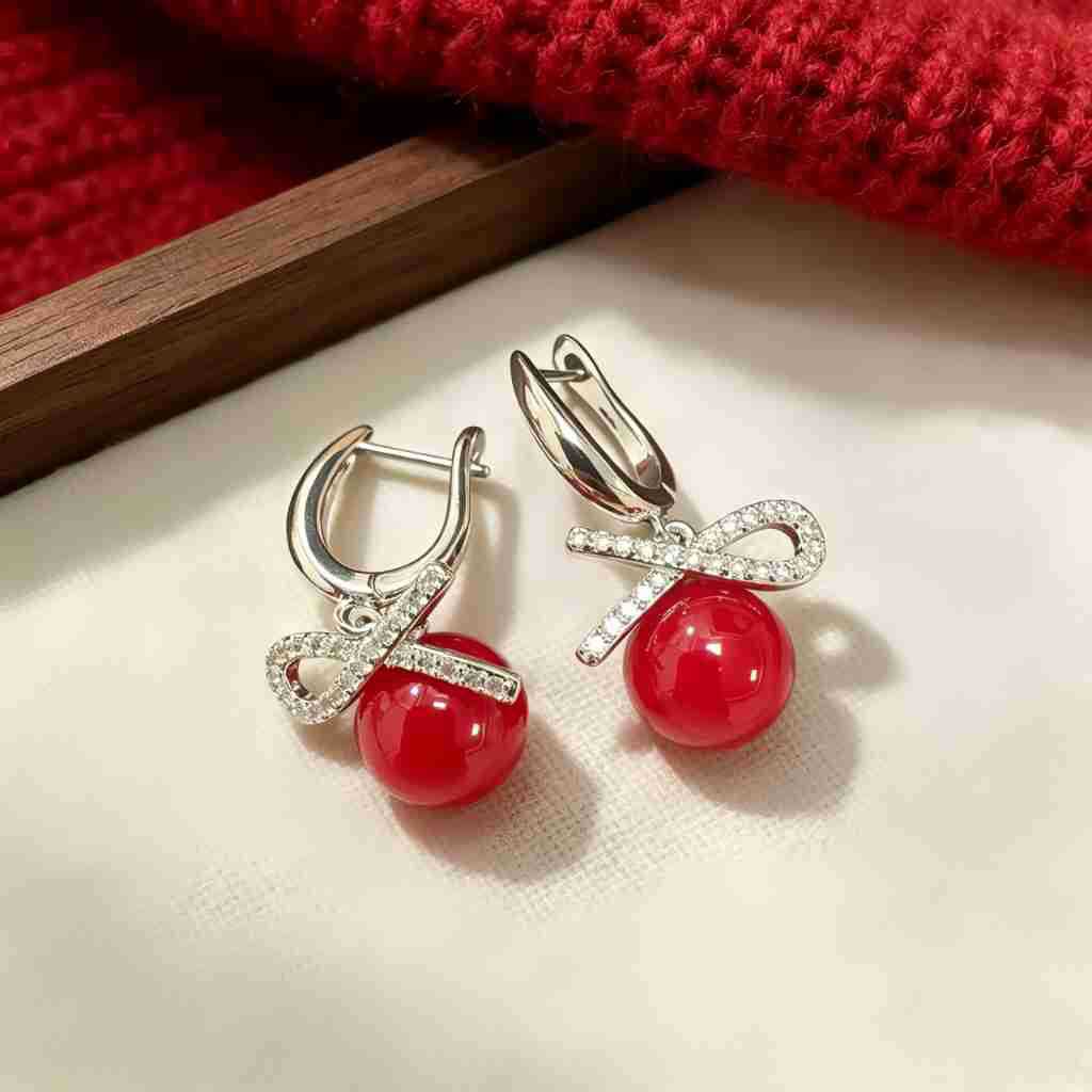 Gold Bow Tie Drop Earrings For Women In New Style, Made Of Copper With Rhinestone Inlay