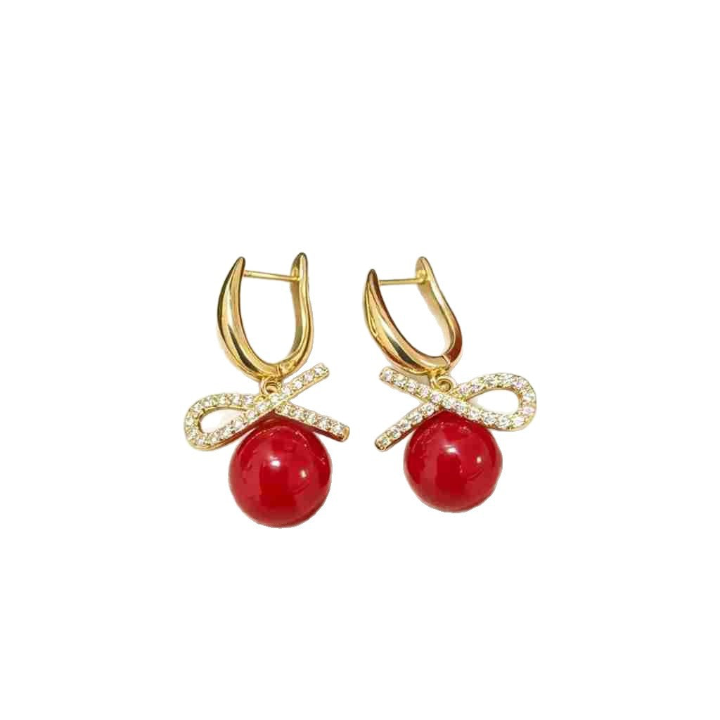 Gold Bow Tie Drop Earrings For Women In New Style, Made Of Copper With Rhinestone Inlay