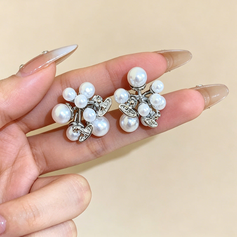 Heart Shape Tassel Earrings For Women With Copper Studs, Electroplated Alloy And Artificial Pearl Inlay