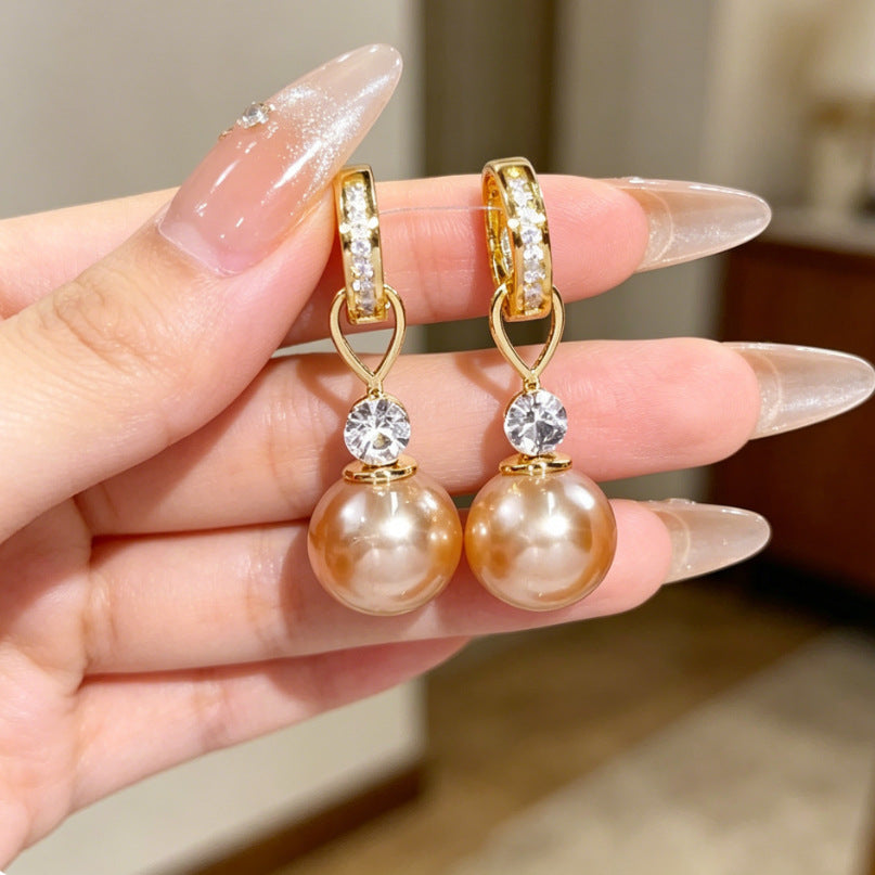 Heart Shape Tassel Earrings For Women With Copper Studs, Electroplated Alloy And Artificial Pearl Inlay