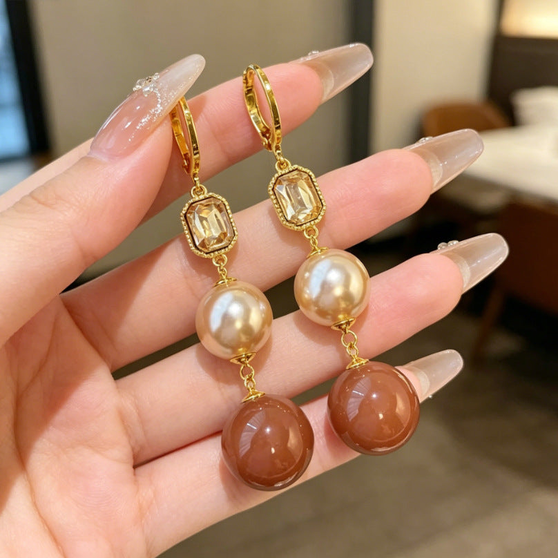 Heart Shape Tassel Earrings For Women With Copper Studs, Electroplated Alloy And Artificial Pearl Inlay