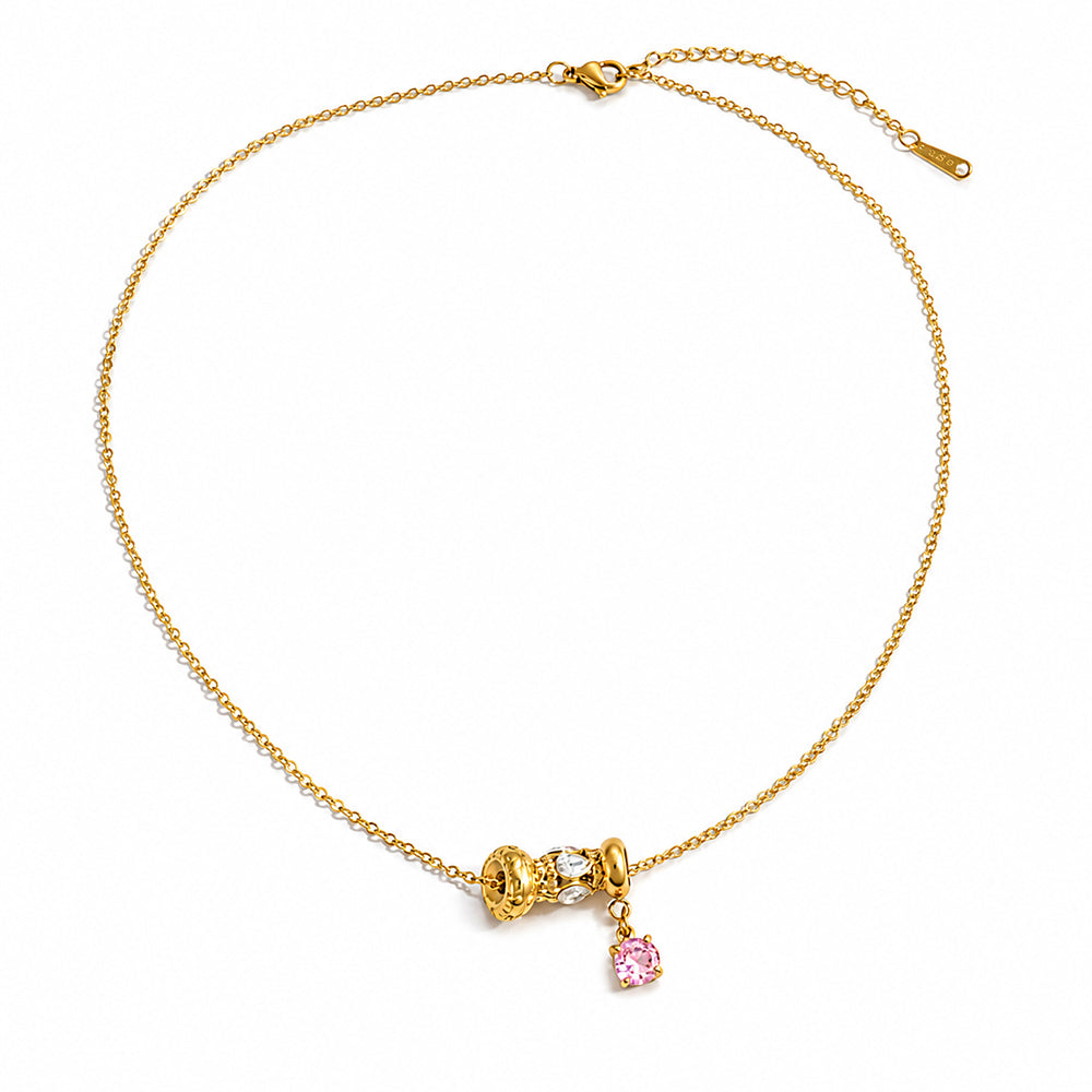 Geometric Necklace IG Style Waterproof 304 Stainless Steel 18K Gold Plated PVD Coating Zircon Inlay Cable Chain
