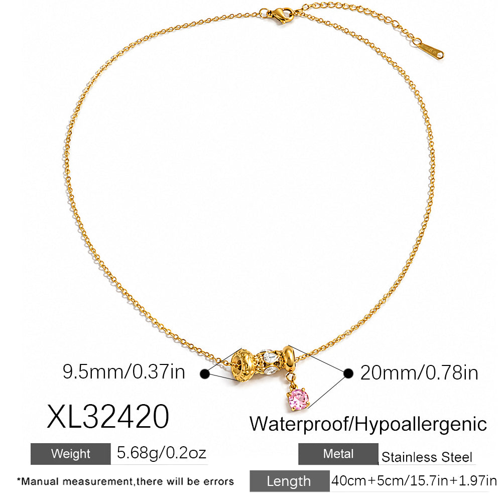 Geometric Necklace IG Style Waterproof 304 Stainless Steel 18K Gold Plated PVD Coating Zircon Inlay Cable Chain