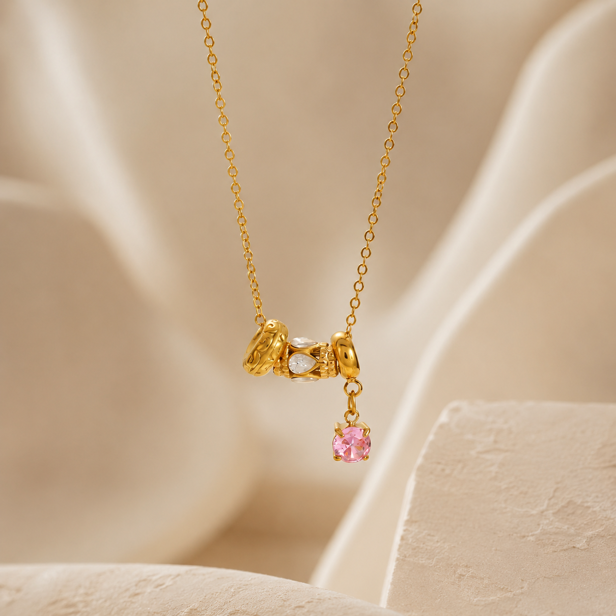 Geometric Necklace IG Style Waterproof 304 Stainless Steel 18K Gold Plated PVD Coating Zircon Inlay Cable Chain