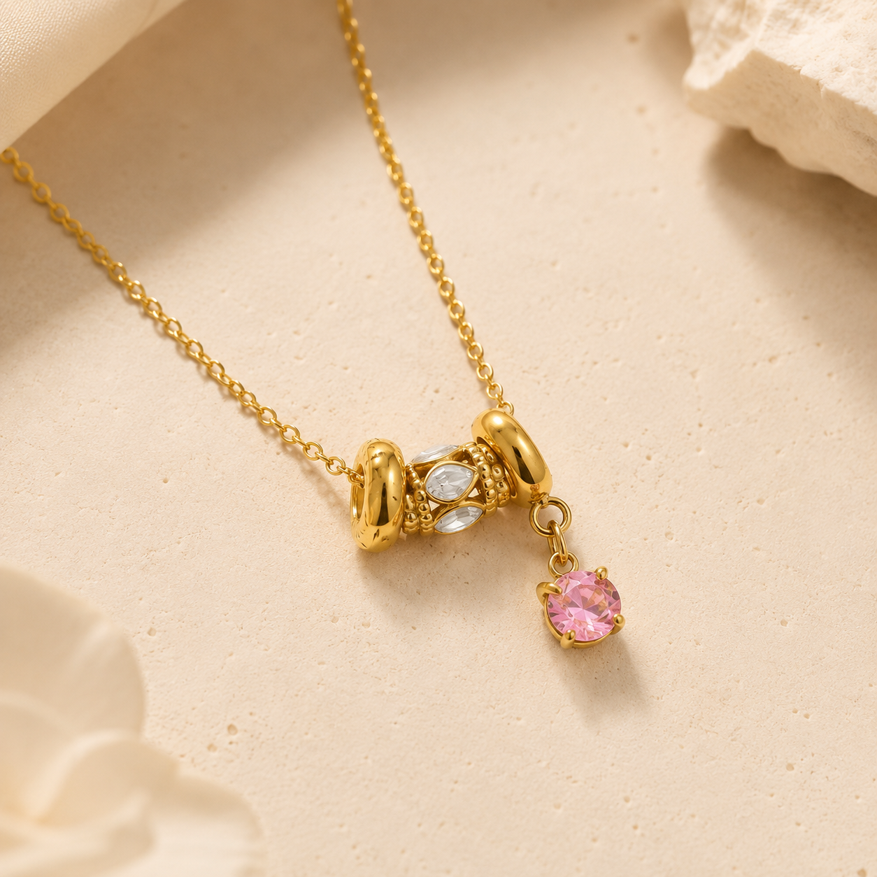 Geometric Necklace IG Style Waterproof 304 Stainless Steel 18K Gold Plated PVD Coating Zircon Inlay Cable Chain