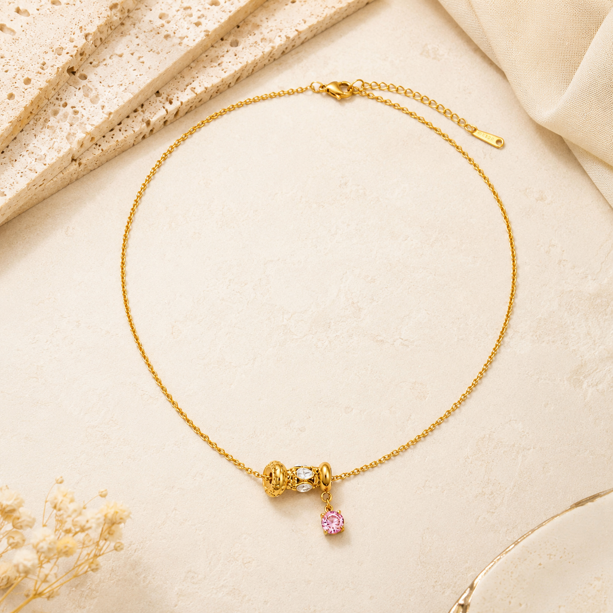 Geometric Necklace IG Style Waterproof 304 Stainless Steel 18K Gold Plated PVD Coating Zircon Inlay Cable Chain