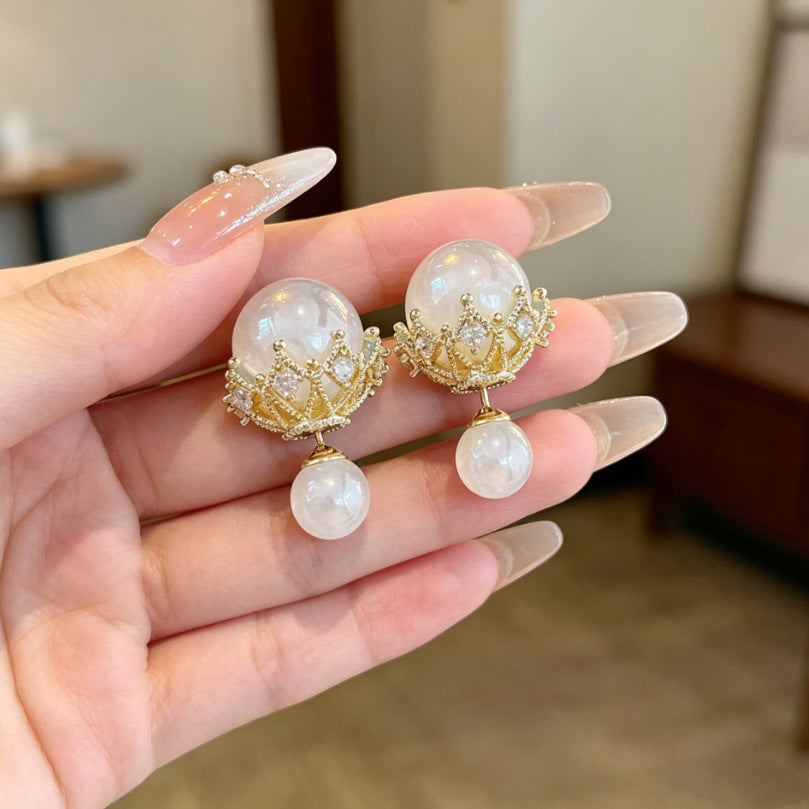 Heart Shape Tassel Earrings For Women With Copper Studs, Electroplated Alloy And Artificial Pearl Inlay